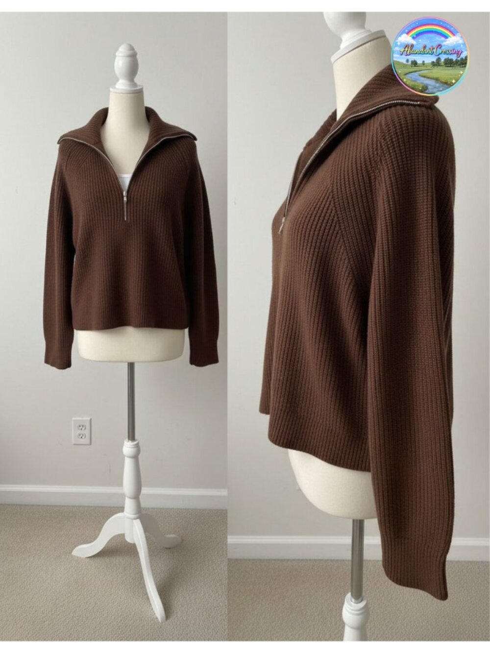 Rib Knit V Neck Quarter Zip Sweater Women's Long Sleeve Pullover Top